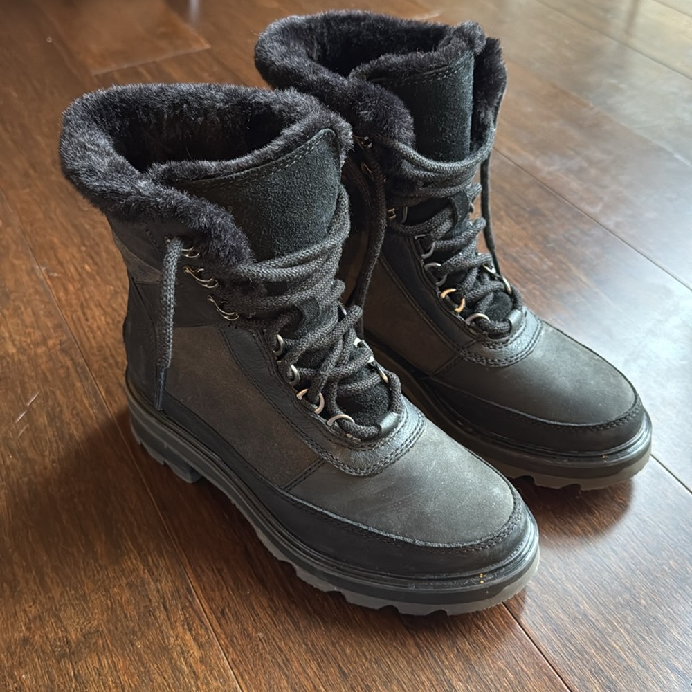 Sorel Lennox Waterproof Leather & Suede Boots Black | Women’s Size 6 - Picture 3 of 10